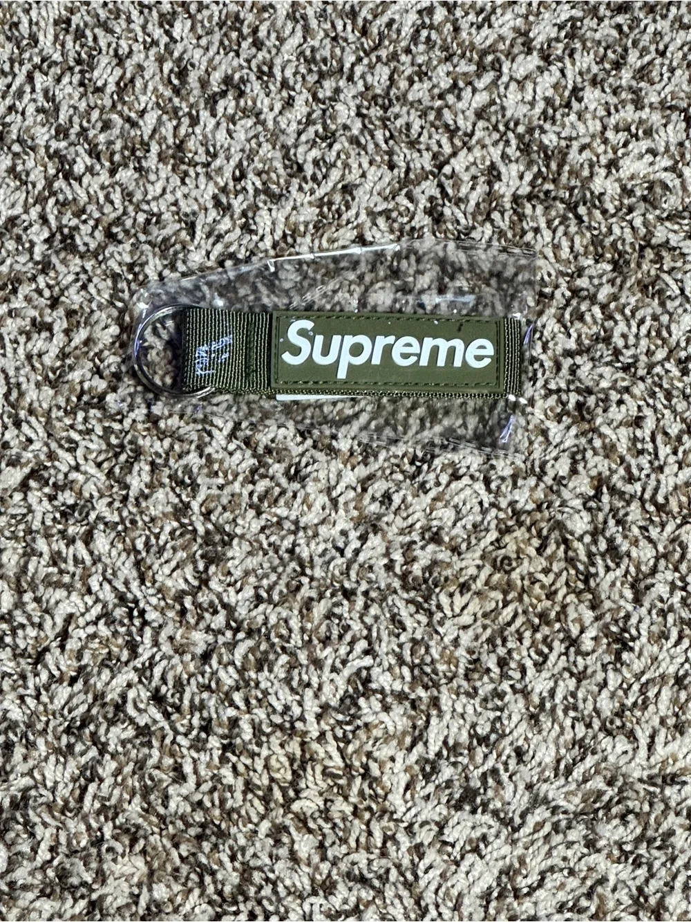Supreme Olive Green Webbing Key Strap with White Logo